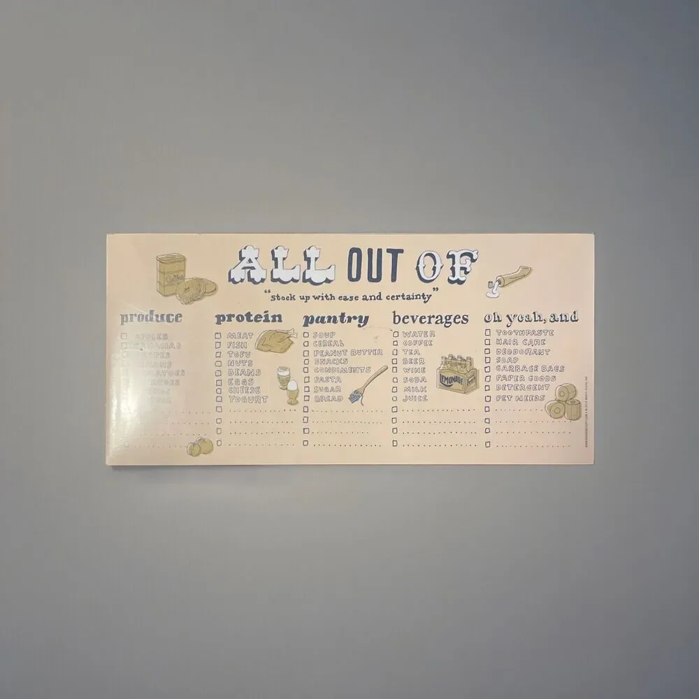 Knock Knock “All Out Of” Magnetic Grocery List Note Pad 9.5” W X 4.5” T